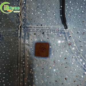 هودي مخصص مزين بالأحجار الكريستالية، قطن ثقيل الوزن، ملابس الشارع الكريستالية، تصميم عتيق فضفاض كبير الحجم، هودي دنيم بسحاب وتطريز للرجال - Product Image 6