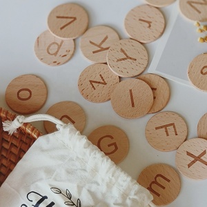 Đôi có kích thước khắc Montessori chữ hoa chữ thường di chuyển bảng chữ cái tiền xu gỗ sồi động vật đĩa khối cho trẻ em - Product Image 2
