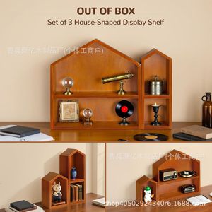 Vintage Solid Wood <b>Desktop</b> Organizer Irregular Shape 2 Tier Standing Type For Study Desk Storage And Display <b>Shelves</b> - Product Image 4