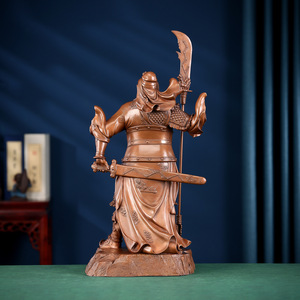 Statue de Guan Yu en bronze sur pied, artisanale, avec épée, pour la décoration de bureau ou de maison. - Product Image 3