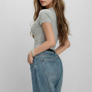 Comoda t-Shirt in cotone di bambù da <span class=keywords><strong>donna</strong></span> Top corto elasticizzato e traspirante girocollo <span class=keywords><strong>Slim</strong></span> <span class=keywords><strong>Fit</strong></span> t-Shirt estiva - Product Image 2