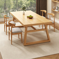 Ensemble de table à manger rectangulaire en bois, 1 table et 4 chaises, mobilier de salle à manger pour restaurant commercial, idéal pour petit appartement ou maison en location