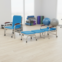 Lit d'accompagnement médical pliable Hochey avec structure en acier inoxydable et revêtement en PVC, mobilier hospitalier
