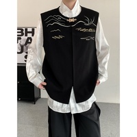 Gilet sans manches brodé de style chinois pour homme, respirant, col rond, décontracté, pour usage quotidien
