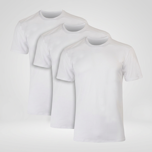 T-shirt blanc en coton à col rond et manches courtes pour homme, coupe classique, couleur unie, tricot jersey, haut uni décontracté - Product Image 4