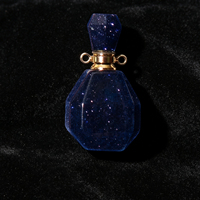 Pendentif Bouteille de Parfum Facetté Multi-Matériaux, Bijou en Pierre Naturelle et Cristal pour Huile Essentielle, Cadeau pour Femme