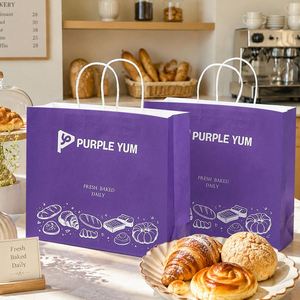 Custom Biodegradable Embossed Food Grade Thickened Kraft <b>Paper</b> <b>Bakery</b> Tote Bag <b>for</b> Cake Baking and Dessert Packaging - Product Image 6