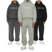 Ensemble survêtement pour homme en molleton de coton lourd, à épaules tombantes, ample et baggy, avec sweat-shirt et pantalon de survêtement