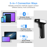 Eyoyo EY-1900 Portabel Genggam, 3 Dalam 1 Kabel USB 2.4G BT Nirkabel 1D 2D Barcode Scanner Gun untuk PDF417 Data Matrix UPC