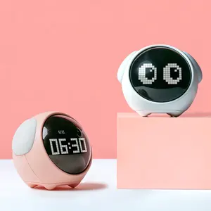 Gran oferta, los niños se levantan, mini reloj despertador inteligente con diseño Bluetooth, carga, control de voz, anillo de luz nocturna, reloj despertador con sonido