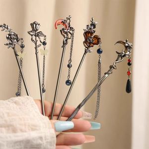 2025 Horquilla de Metal Elegante con Borla de Flor de Rosa Negra y Luna, Estilo Chino Hanfu, para Mujer, Accesorio para el Cabello - Product Image 1