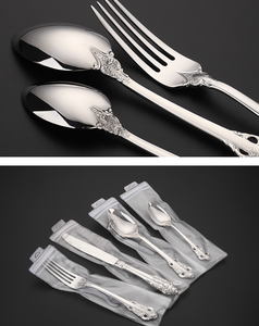 ชุดช้อนส้อมมีดสแตนเลสสตีลเกรด 304 ชุบทองคำขาวสไตล์พระราชวัง รุ่น DFVD326 คุณภาพสูง ดีไซน์ยุโรปเหนือ - Product Image 6