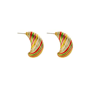 European and American cross-border fashion retro threaded colorful lines rainbow earrings