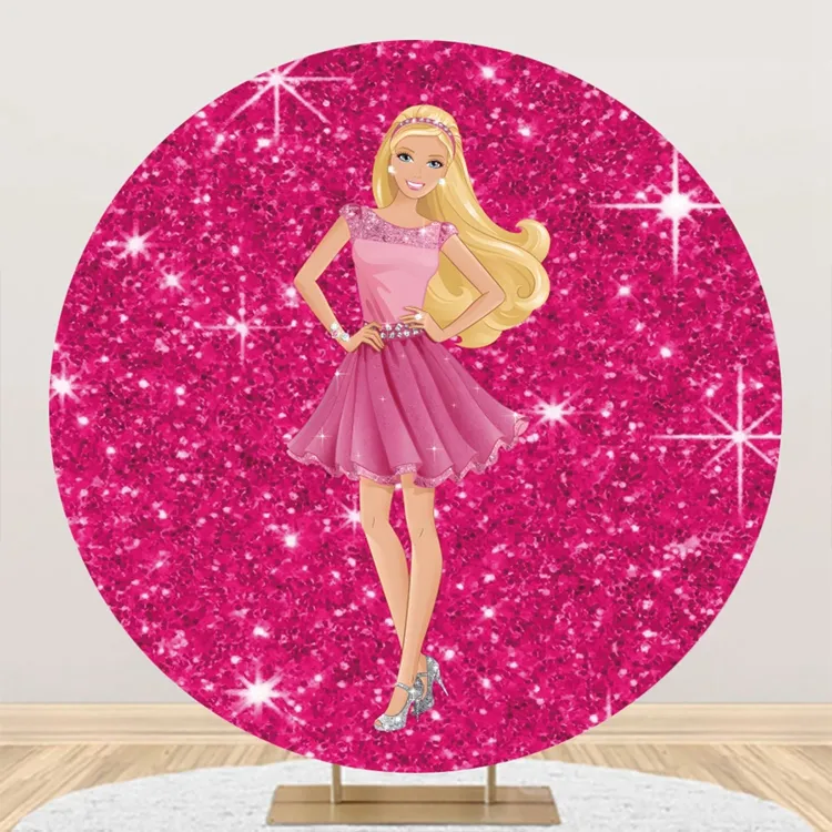 Meisjes Verjaardagsfeestje Achtergrond Meisje Pop Cirkel Banner Fotografie H0838 Ronde Achtergrond Cover Roze Prinses Barbiees