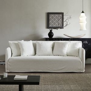 Sofá de Lino Japonés Completamente Desmontable y Lavable, Color Crema Blanco Viento, Sofá de Tres o Cuatro Plazas, Moderno, Simple, Casual, Personalizable - Product Image 3