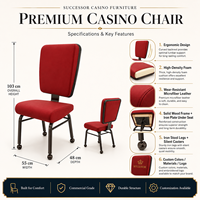 SUCCESSOR Chaise de poker mobile professionnelle en cuir, tabouret de jeu avec base métallique renforcée et roulettes, fabricant