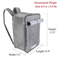 Sac de transport pour chat MJ Grey 2 en 1, sac à dos et poussette, en fibre de polyester souple, respirant, écologique, sac de voyage pour animaux de compagnie, fermeture à glissière