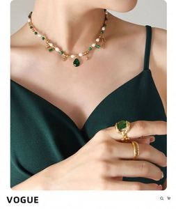 Elegante Collar de Perlas de Agua Dulce con Cadena de Acero Inoxidable, Colgante de Jade Verde Turquesa y Cuentas de Piedra para Mujer - Product Image 6