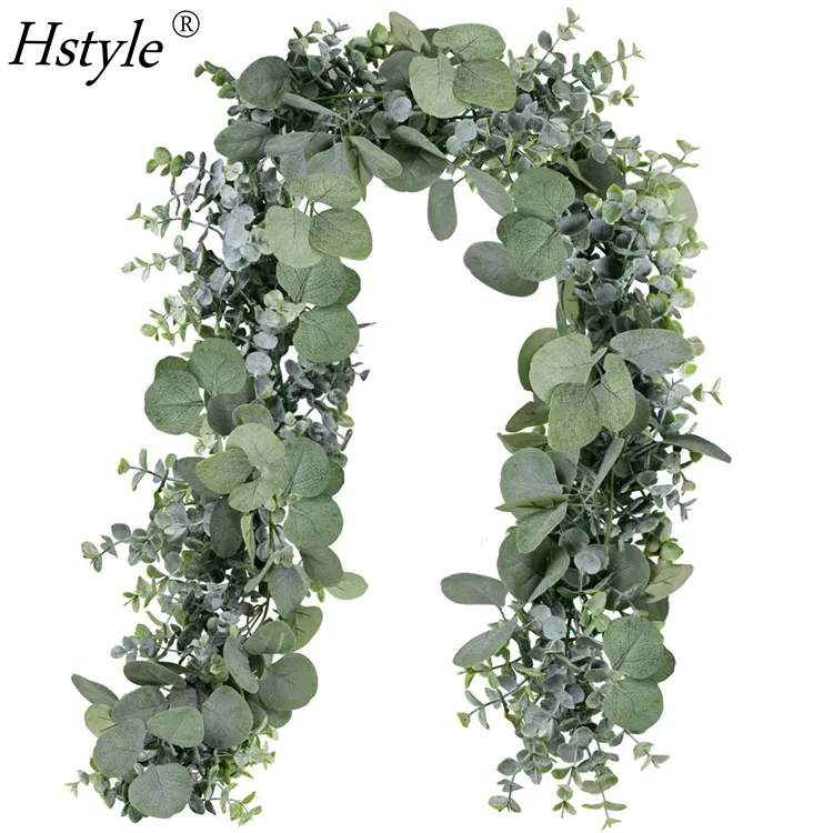 พวงดอกไม้สีเงินในซุ้มประตูงานแต่งงานสีเทาสีเขียว FZH429ใบยูคาลิปตัสเทียมยาว6 'พวงมาลาสีเงินดอลลาร์ประดิษฐ์