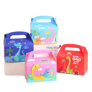 Dino Theme Paperboard Gift <b>Boxes</b> With Handle Four Color Printing Self Erecting Rectangle Shape For Party Favors - Product Image 1