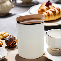 Boîtes de rangement de cuisine en céramique avec couvercle en bois Récipient alimentaire pour café sucre thé épices Condiments Logo personnalisable