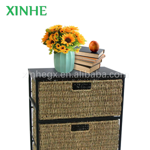 XH Natural Handmade Seagrass <strong>2</strong> <strong>Drawer</strong> <strong>Storage</strong> <strong>Unit</strong> With Wheels - Product Image 2