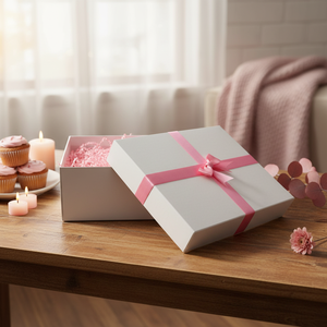 <b>Large</b> White <b>Gift</b> <b>Box</b> with Pink Ribbon Eco-friendly Recycled Materials Glossy/Matt Lamination Empty Cake Candle Packaging - Product Image 3