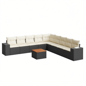 Conjunto de sofá de jardín de ratán blanco crema y negro con cojines, 10 plazas, muebles de exterior, diseño contemporáneo - Product Image 1