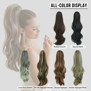 Vente Flash : Perruque Queue de Cheval Synthétique Ondulée Extra Longue de 28 Pouces, Tendance Européenne et Américaine, avec Filet Élastique - Product Image 1