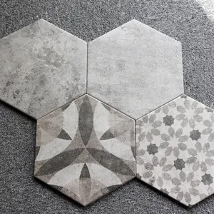 Chinese Guangzhou Whole Sale Cheap Price Flower Pattern Ceramic Hexagon Wall Tile 20 Floor Tile Matte Finished