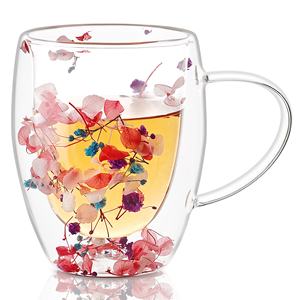 Mug en verre à double paroi en borosilicate de haute qualité de 350 ml au design créatif, best-seller pour le thé, avec fleurs séchées - Product Image 5