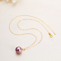 Collier pendentif HECATE 11 mm en perle Edison violette, perle d'eau douce ronde, chaîne en argent 925 plaqué or 18 carats, cadeau pour fête