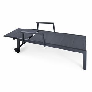 Chaise longue d'extérieur en aluminium avec tissu Teslin rembourré, accoudoirs et roulettes, chaise longue inclinable pour le jardin - Product Image 5