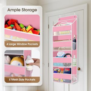 Over The Door Organizer 10 Pockets Pink Hanging <b>Storage</b> <b>For</b> Bathroom <b>Kitchen</b> Closet Nursery - Product Image 4