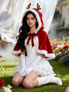 En gros, <span class=keywords><strong>Costume</strong></span> <span class=keywords><strong>de</strong></span> Noël pour adulte : Cape en velours rouge avec bordure en fausse fourrure et chapeau <span class=keywords><strong>de</strong></span> cerf, pour spectacles <span class=keywords><strong>de</strong></span> personnages <span class=keywords><strong>de</strong></span> fêtes - Product Image 3