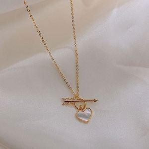 Promotion Exceptionnelle : Collier Cœur d'Amour en Coquillage Flèche de Cupidon, Ins Simple et Exquis, Pendentif en Cristal de Pierre pour Femme, Chaîne Clavicule - Product Image 2