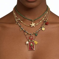 Collier bohème superposé avec pendentif étoile de mer perlé et pompon, breloque colorée, pour femme, vente en gros, ensemble d'accessoires de bijoux de mode, coffret cadeau