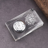 Horloge de table en cristal gravée au laser personnalisée, cadeau de bureau, souvenir de mariage avec logo