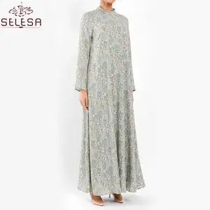 Islamische neue stilvolle gedruckte große Blume Chiffon Abaya Frauen langes Kleid Großhandel Uae Jubah