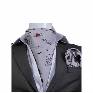 Exclusivo Juego de Pañuelos Ascot de Seda 100% Estilo Británico en Gris con Estampado de la Ciudad de Estambul, Accesorio Elegante para Trajes de Negocios - Product Image 2