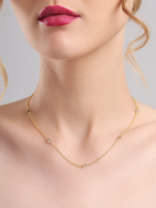 Collier chaîne en topaze bleue dorée avec pierre facettée, maillons dorés, bijoux minimalistes élégants pour femmes - Product Image 3