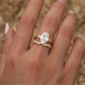 Fine S925 Anel De Prata Conjunto 4,5 Karat Em Forma De Ovo Moissanite Combinação De Anel De Duas Peças Categoria do Produto Moissanite Jóias - Product Image 4