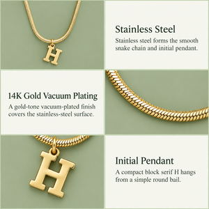 Collar con Colgante de Letra H, Acero Inoxidable, Chapado en Oro de 14K, Cadena de Serpiente, Estilo Minimalista, Unisex, para Uso Diario - Product Image 3