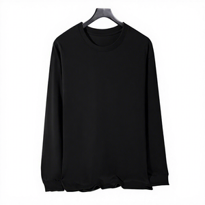 Men's <b>Black</b> Crew Neck Pullover Regular Fit Knitted Solid Color Casual Autumn Wear Long Sleeve <b>Sweatshirt</b> - Product Image 1