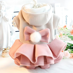 Vêtements d'hiver pour petits chiens, tenues en laine pour chats, tutu princesse doublé polaire, vêtements chauds pour chiots Teddy, tenues de fête, fournitures pour animaux de compagnie en gros - Product Image 4