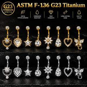 <span class=keywords><strong>Piercing</strong></span> all'Ombelico CRYSPURE G23 in Titanio ASTM F136 per Donne, con Ciondolo CZ, Barra per Ombelico a Forma di Cuore o Stella, Gioielli per il Corpo alla Moda - Product Image 1