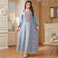 Ensemble Abaya Musulman de Luxe Personnalisé Dubaï 2026, Multicolore, Tissu Transparent, Motif Géométrique, Détail Brodé, Robe Longue Modeste pour Femmes