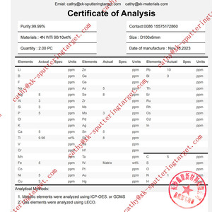 Plaque en alliage de tungstène-titane 99,95 % WTi90/10 %, cible de pulvérisation pour processus PVD - Product Image 5