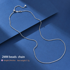 Chaîne italienne en <span class=keywords><strong>argent</strong></span> sterling 925 collier de perles boule 2 mm plaqué rhodium or exquis mode longueur réglable femmes hommes cadeau - Product Image 4