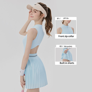 Vestido de tenis de lujo para mujer con espalda hueca, media cremallera, transpirable, a rayas, para pickleball y tenis, venta al por mayor - Product Image 5
